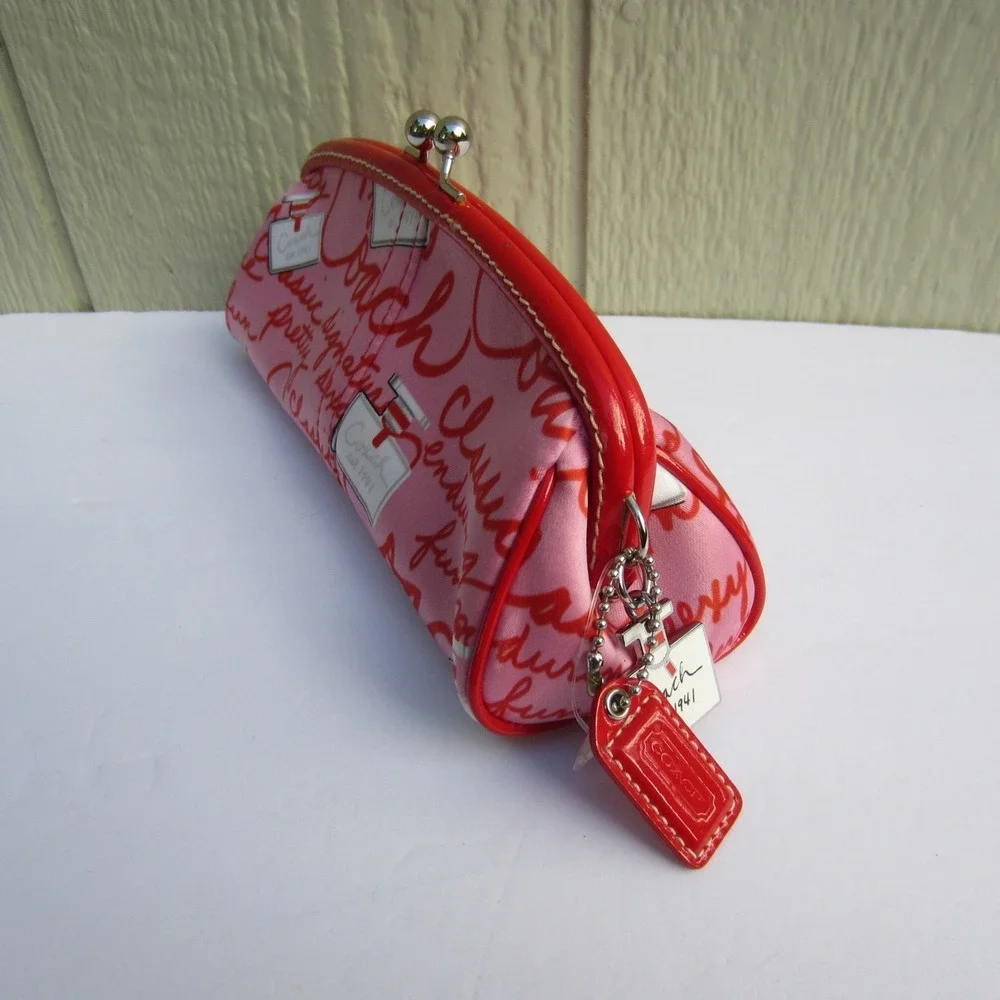 COACH LIMITED EDITION Satin Kisslock Perfume Bottle Print Framed Bag 8''X3''X3''